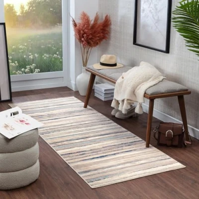 Abbildung von Surya Bruges Teppich Läufer Modern Abstrakt Design in Marmor Optik für Esszimmer, Schlafzimmer, Wohnzimmerteppich weicher Groß 80x220cm Weiss, Grau