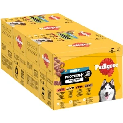 Abbildung von Pedigree Hund Portionsbeutel Protein Plus mit Stückchen in Gelee für ausgewachsene Hunde 4 x 12 85 g
