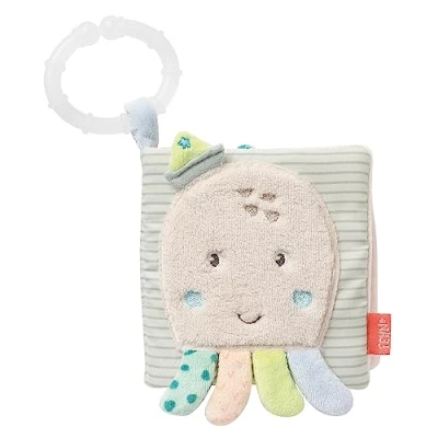 Abbildung von Fehn Greifspielzeug Meereskinder, Stoffbuch Oktopus, mit Ring zur Befestigung an Kinderwagen, Babyschale oder Bett