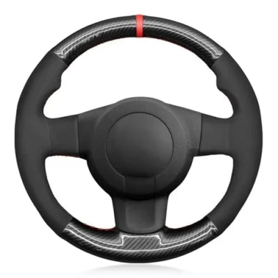 Abbildung von Auto Lenkradabdeckung Für Seat Leon (1P) FR 2007 Cupra Ibiza (6L) 2006 Wildleder Carbonfaser Autozubehör Lenkradabdeckung(Red Thread)