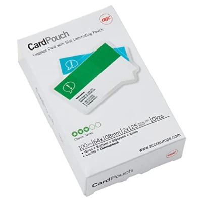 Abbildung von GBC Laminierfolien Kleinformat 64 x 108 mm, 125 mic, Ideal für Ausweise und Namensschilder, Robuste Laminiertaschen im 100er Pack, Glänzend, Transparent, 3740433