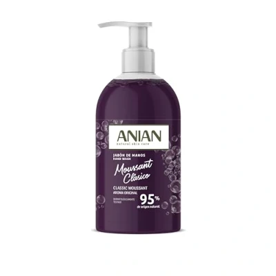 Abbildung von ANIAN Moussant Handseife, 500 ml, für alle Hauttypen, mit Glycerin, hält die Feuchtigkeitsversorgung der Dermis, kann mehrmals täglich verwendet werden, 95% Inhaltsstoffe natürlichen Ursprungs