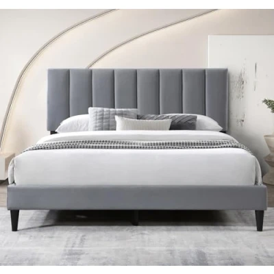 Abbildung von Bett 140x200 &amp; 160x200 cm, Polsterbett mit Lattenrost, Bettgestell, Doppelbett weichem Bezug und gepolstertem Kopfteil vertikaler Steppung, hoher Liegekomfort Grau cm