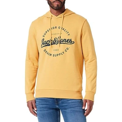 Abbildung von JACK&amp;JONES Herren JJSTANLI Sweat Hood Kapuzenpullover, Honey Gold/Print:Big, S