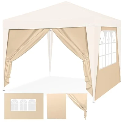 Abbildung von KESSER® 2X Seitenwand für Pavillon 3x3m Faltpavillon Pop Up klappbar platzsparend verstaubar mit Reißverschluss Seitenfenster Transparent Wetterbeständig Seitenteile Beige