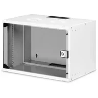 Abbildung von DIGITUS Netzwerkschrank 19 Zoll Rack 7 HE Unmontiert Wandmontage 400 mm Tiefe 327 Nutztiefe Traglast 60 kg Glastür SOHO Pro Serie Grau