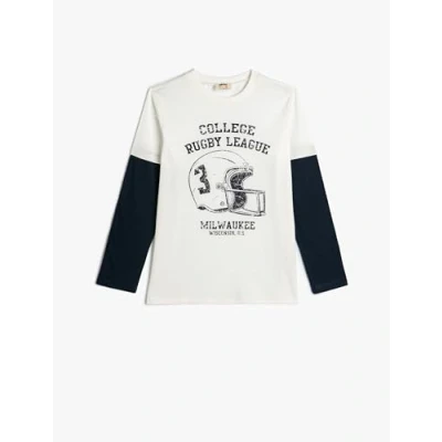 Abbildung von Koton Boys Varsity T Shirt Long Sleeve Crew Neck Printed Detail Cotton