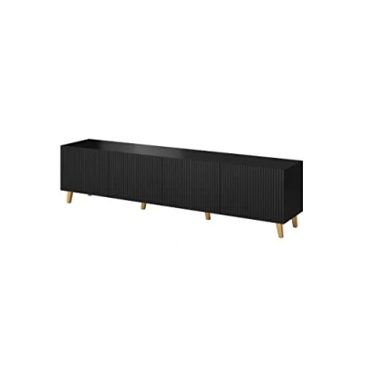 Abbildung von BIM Furniture TV Schrank PAFOS 200 cm mit gefräster Front Hochwertiges MDF Lowboard Tisch Sideboard Kommode Hi Fi Fernsehtisch Skandinavische Beine (Schwarz)