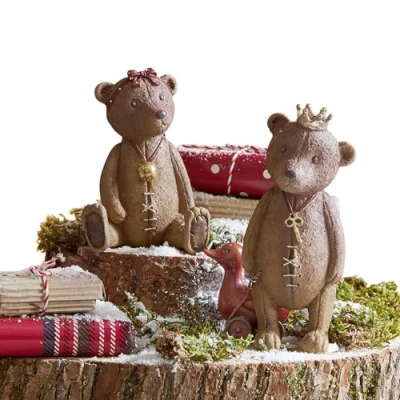 Abbildung von Loberon Deko Bären 2er Set Bonnal, aufwendige Handbemalung, nostalgisches Design, Weihnachtsfiguren, Weihnachtsdekoration, Weihnachten, Polyresin, antikbraun