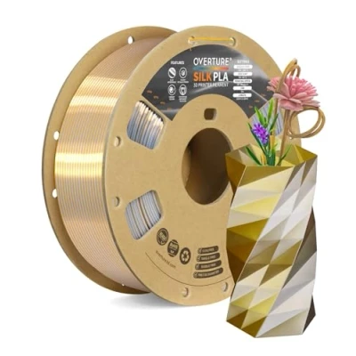Abbildung von OVERTURE Dual Color Silk PLA Filament 1.75mm, 1kg 3D Drucker Seide PLA, Maßgenauigkeit +/ 0.03 mm(Seide Gold Silber)