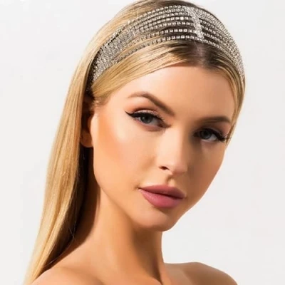 Abbildung von Prosy Braut Kristall Kopfkette Silber Kopfschmuck Hochzeit Strass Stirnband Haarteil Festival Haarschmuck für und Brautjungfern