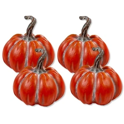 Abbildung von Polyresin Kürbis orange 8 x 8cm 4 Stück Tisch Deko Herbst wie echt Pumpkin Halloween Dekofigur
