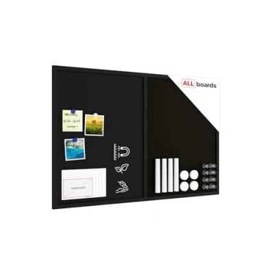 Abbildung von ALLboards Kombitafel 2 in 1 Schwarze Magnetische Kreidetafel &amp; Schwarz Kork Pinnwand 90x60cm Holzrahmen Lackiert, Korktafel
