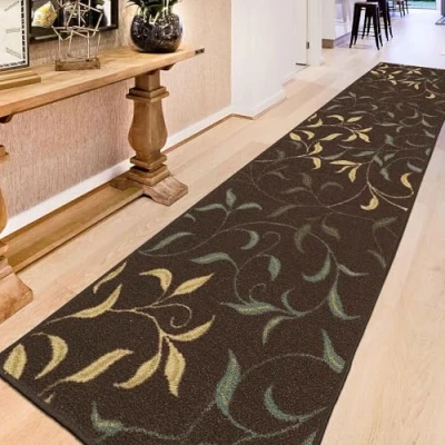 Abbildung von Ottomanson Ottohome Kollektion Teppichläufer mit Gummirückseite und modernem Blätter Design, 80 cm x 300 cm, Braun