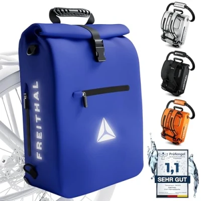 Abbildung von FREITHAL 3in1 Fahrradtasche [25L] Verwendbar als Gepäckträgertasche, Rucksack &amp; Umhängetasche 100% wasserdichte Reflektierende Mit 16&quot; Laptopfach