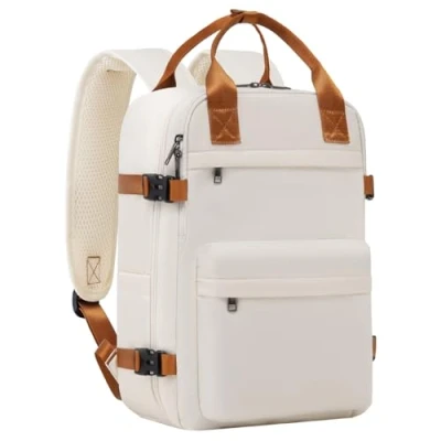 Abbildung von COOLIFE Handgepäck Rucksack für Ryanair 40x20x25 Reiserucksack Flugzeug 20L Klein Kabinengröße Tasche mit Laptopfach Weekender Kurze Trip (Weiß/Braun, 40x25x20cm)