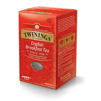 Abbildung von Twinings English Breakfast Tea Schwarzer Tee lose in der Dose kräftiger Schwarztee aus hochwertigen Teeblättern, gepflückt Sr, Lankas und Indiens besten Teegärten, 200 g