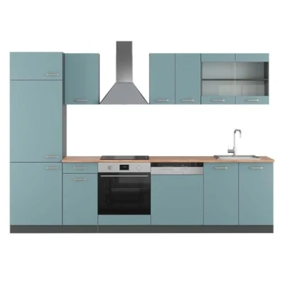 Abbildung von Vicco Küchenzeile R Line, Blau Grau/Anthrazit, 300 cm, AP Eiche
