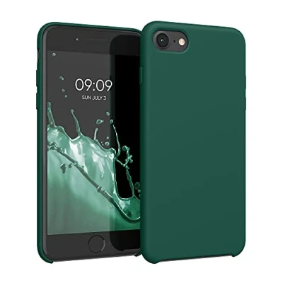 Abbildung von kwmobile Hülle kompatibel mit Apple iPhone SE (2022) / (2020) 8 7 Silikon Handy Case Handyhülle weiche Oberfläche kabelloses Laden Türkisgrün