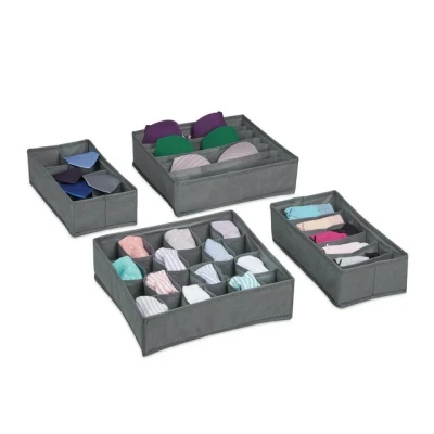 Abbildung von relaxdays Schubladeneinsatz 4 tlg. Unterwäsche Organizer Set, hellgrau