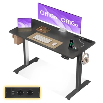 Abbildung von OffiGo Höhenverstellbarer Schreibtisch, 120cm, Elektrischer Schreibtisch mit USB, Höhenverstellbar 2 Memory Funktion, Tisch für Büro, Zuhause, Gaming, Schwarz