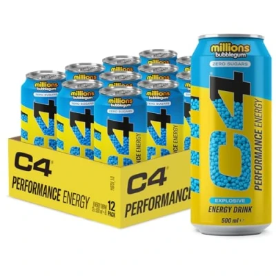 Abbildung von C4 Performance Energy Drinks Millions Bubblegum 500ml (12er Pack) Zuckerfreier Drink mit 160mg Koffein, 250mg Betain, 1050mg Taurin Kalorienarme kohlensäurehaltige Getränke für unterwegs