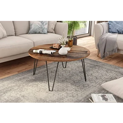 Abbildung von byLIVING Flair Couchtisch/Melamin Old Wood, Metall, Holzwerkstoff, schwarz/braun, D 80, H 40