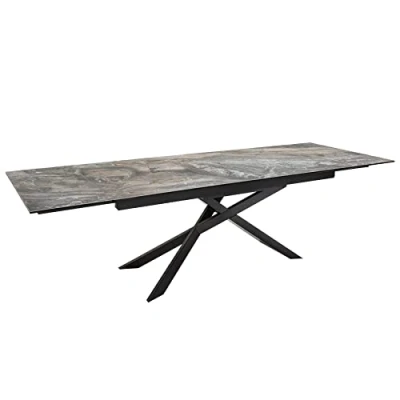 Abbildung von riess ambiente Esstisch EUPHORIA 180 220 260cm taupe / schwarz, Keramik · ausziehbar Marmor Optik Industrial Design