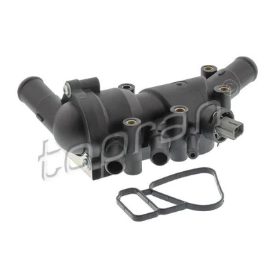 Abbildung von TOPRAN 304 299 Kühlwasserthermostat 82 mit Dichtung Gehäuse, Kunststoffgehäuse FORD: KA Schrägheck