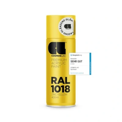Abbildung von COSMOS LAC Sprühlack gelb, glänzend Spraydosen Sprühfarbe DIY Lack Acryllack Spray Farbspray Sprühdose Lackspray Farbe für Kunststoff, Metall, uvm. (RAL 1018 zinkgelb)