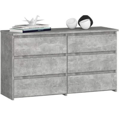 Abbildung von AKORD Kommode CL 100 mit 6 Schubladen Komodenschrank Funktional Für Wohnzimmer Schlafzimmer Langlebig Rollenführung ABS Kante 35x100x57cm Beton + Front