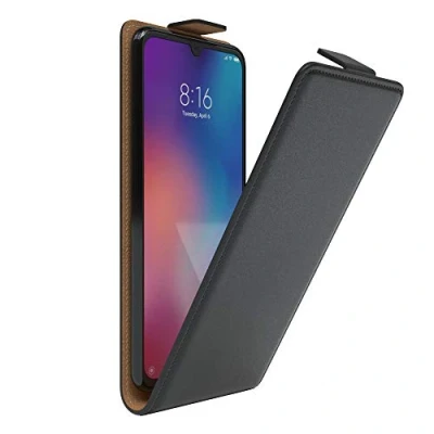Abbildung von EAZY Case Hülle kompatibel mit Xiaomi Mi 9 Flip Cover zum Aufklappen, Handyhülle aufklappbar, Schutzhülle, Flipcover, Flipcase, Flipstyle vertikal klappbar, aus Kunstleder, Schwarz