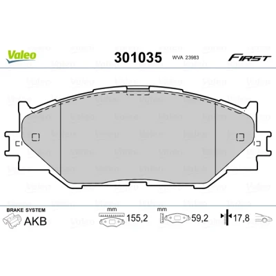 Abbildung von VALEO 301035 Bremsbelagsatz FIRST Vorderachse exkl. Verschleißwarnkontakt ohne Anti Quietsch Blech LEXUS: IS 2, 3, C
