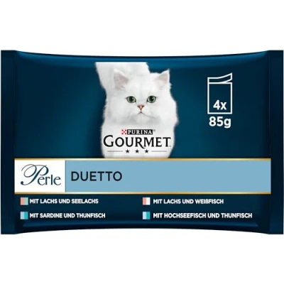 Abbildung von PURINA GOURMET Perle Duetto Katzenfutter nass, Fisch Variationen, 12er Pack (12 x 4 Beutel à 85g)