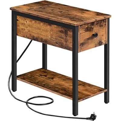 Abbildung von HOOBRO Beistelltisch mit Ladestation, Nachttisch Steckdose und USB Anschluss, Sofatisch Schublade, Dekorativer Tisch für Kleine Räume, Wohnzimmer, Schlafzimmer, Dunkelbraun EBF042BZ01
