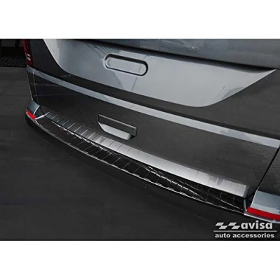 Abbildung von Avisa Schwarz Edelstahl Heckstoßstangenschutz kompatibel mit Volkswagen Caravelle T6 2015 &amp; FL 2019 (mit Heckklappe) &#039;Ribs&#039;