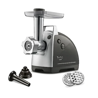 Abbildung von Moulinex Fleischwolf &quot;ME6868 Meat Mincer&quot;, 2200 W, 4 Zubehörteile inbegriffen, sicheres Reverse System, schwarz/silber