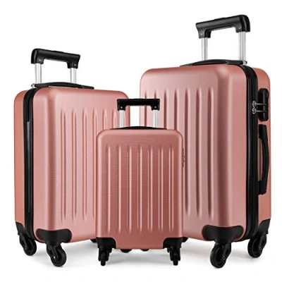 Abbildung von KONO Koffer Reisekoffer Kofferset Trolley Hartschale ABS Gepäck 4 Rollen Spinner Rollenkoffer Klein Mittlerer Großer (Nude, Set)