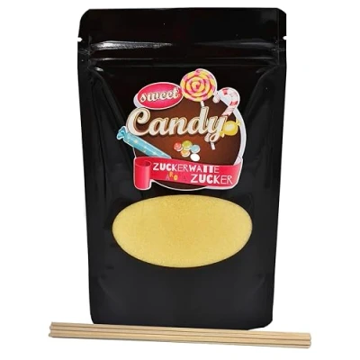 Abbildung von Hopser Food Fun Aromazucker Farbzucker für Zuckerwatte, Zuckerwattemaschinen, Popcorn, Dekorieren, (200 g mit 10 Stäben g, Vanille)