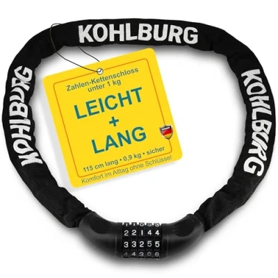 Abbildung von KOHLBURG sehr langes Fahrradschloss Zahlenschloss 115cm &amp; 6mm starker Stahl Fahrrad Schloss mit Zahlencode Kettenschloss Zahlen Kombination für e Bike Scooter Code Lock