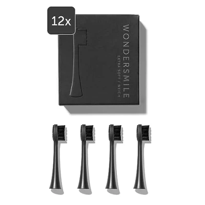 Abbildung von Wondersmile Ersatzbürsten Schallzahnbürste (Soft, Ultimate Black, 12er Pack) Bürstenköpfe für