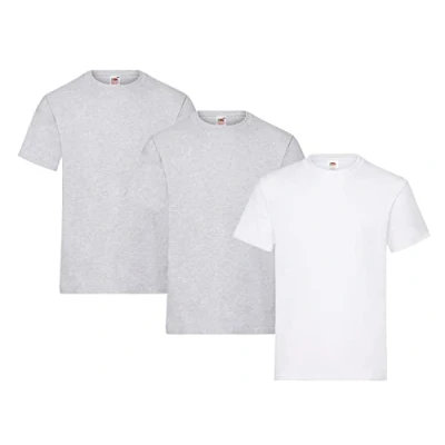 Abbildung von Fruit of the Loom Herren Heavy T Shirt 3er Pack, 2 x graue, 1 weiße und HL Einkaufs Notizblock, XL