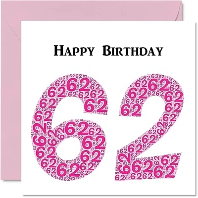 Abbildung von lustige Geburtstagskarte zum 62. Geburtstag für Frau Shapecloud Happy Birthday Karte Vater, Mutter, Großvater, Nanny, Oma, Onkel, Tante, Cousin, 145 mm x Grußkarten,