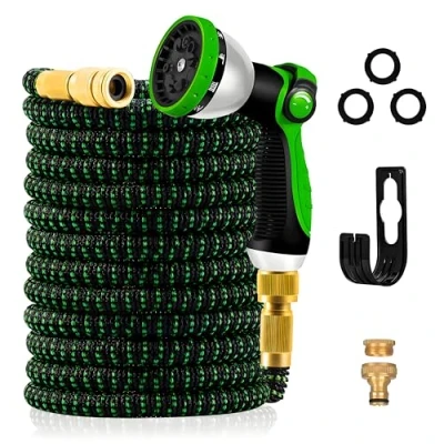 Abbildung von Yofidra Flexibler Gartenschlauch 30m, Strapazierfähiger 3 lagiger Latex Wasserschlauch 3/4 Zoll und 1/2 Metallanschlüsse, 3450D Gewebe, knickfrei, Garden Hose Schlauch mit 10 Funktions Spray