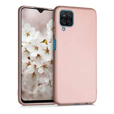 Abbildung von kwmobile Case kompatibel mit Samsung Galaxy A12 Hülle Schutzhülle aus Silikon metallisch schimmernd Handyhülle Metallic Rosegold