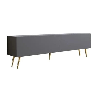 Abbildung von 3E 3xE living.com TV Schrank: Zwei Türen, Regale, Farbe Anthrazit, goldene Beine, A: B: 170 cm, H: 52 T: 32