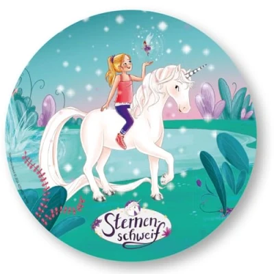Abbildung von Tortenaufleger * STERNENSCHWEIF aus Esspapier als Kuchen und Tortendeko Ø20cm, Deko für Kindergeburtstag Kinderparty Einhorn Mädchen Pferde
