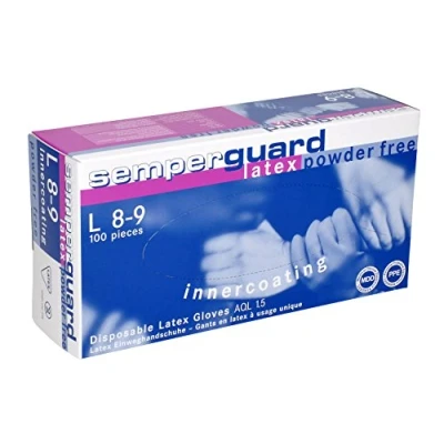 Abbildung von Semperguard 813780049/3000001293 Latex IC Einmalschutz und Untersuchungshandschuh aus Naturlatex, puderfrei, Größe XL, 9 10, Naturweiß (90 er Pack)