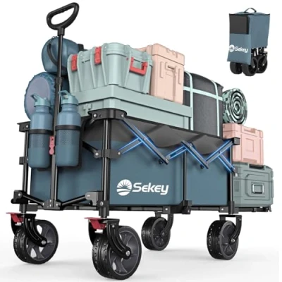 Abbildung von Sekey Bollerwagen XXL Faltbar mit Erweiterbarer Heckklappe 135L &amp; 200L (Faltbarer Klappbar Angelwagen), XL Flexi 4019 150KG Zusammenfaltbar aus VIER Richtungen