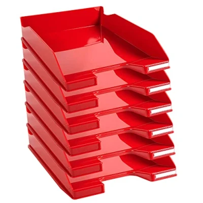 Abbildung von Exacompta 113218D 6er Pack Premium Briefablage Combo Midi DIN A4. Ideale Briefkörbe für Ihre Organisation. Robuste und stapelbare Ablagekörbe karminrot glossy